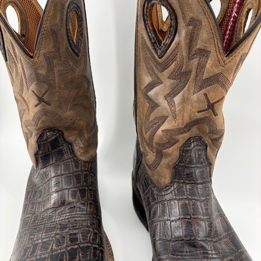 Twisted X Mens Cowboy Boots 11D Brown Caiman Print Alloy Toe Westerncore Ranch - Picture 2 of 7